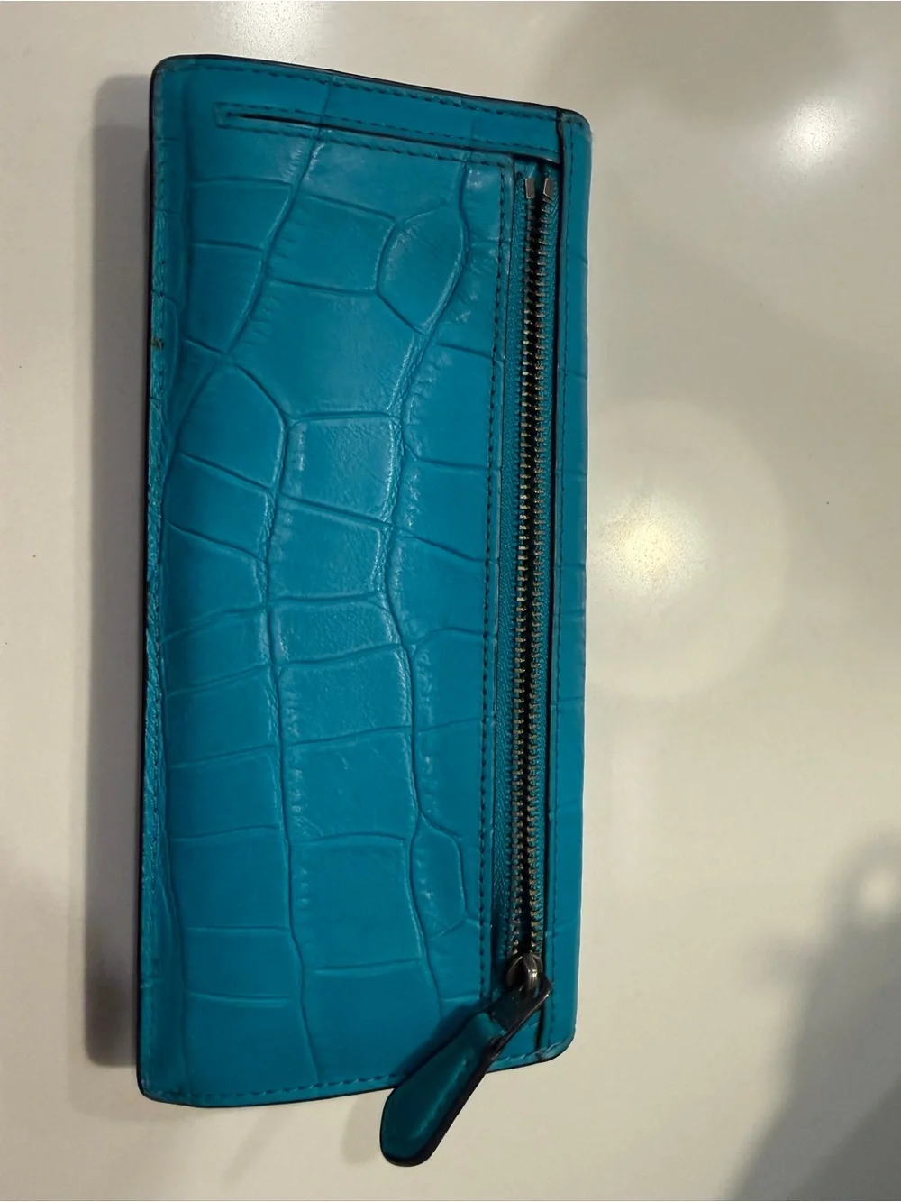 Coach Turquoise Croc Embossed Leather Slim Envelope Wallet